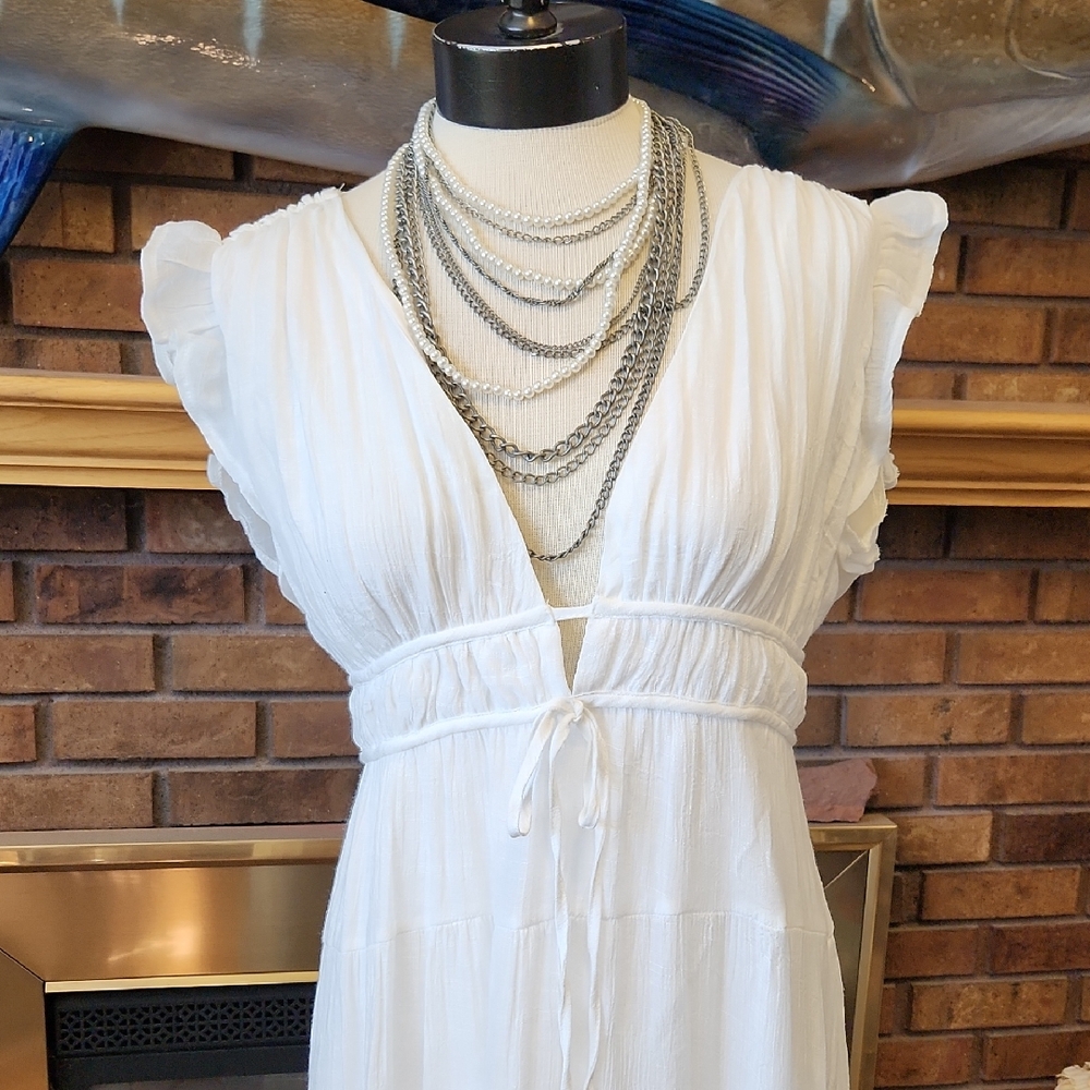 Tiered White Maxi Dress Prairie Style Fairy Feminine Flowy Spring Summer